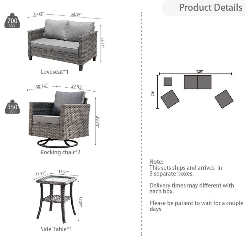4 - Person Patio Furniture Set with Rocking Swivel Chairs, Outdoor Wicker Rattan Sofa Seating Group with Cushions, All Weather Conversation Set with End Table for Garden Backyard