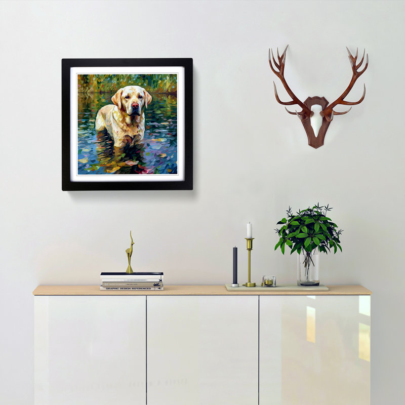 Labrador Retriever Neo-Impressionism - Single Picture Frame Print on Wood, Black