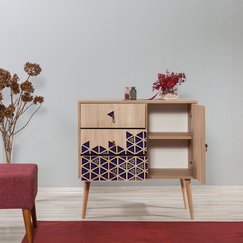 Commode combinée 3 tiroirs Borup, Mauve foncé / beige