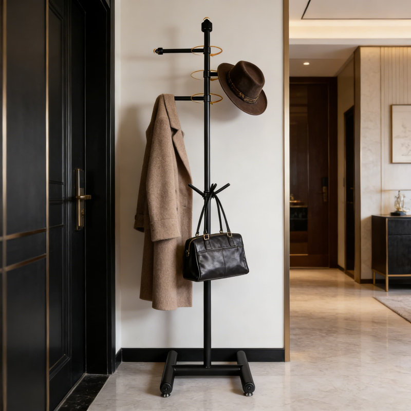 Heavy Duty Metal Coat Rack Freestanding With Wheels, Adjustable Height & 3 Rotating Arms For Coats, Jackets, Bags - Sturdy H-Base Design For Hallway, Entryway, Bedroom Or Office