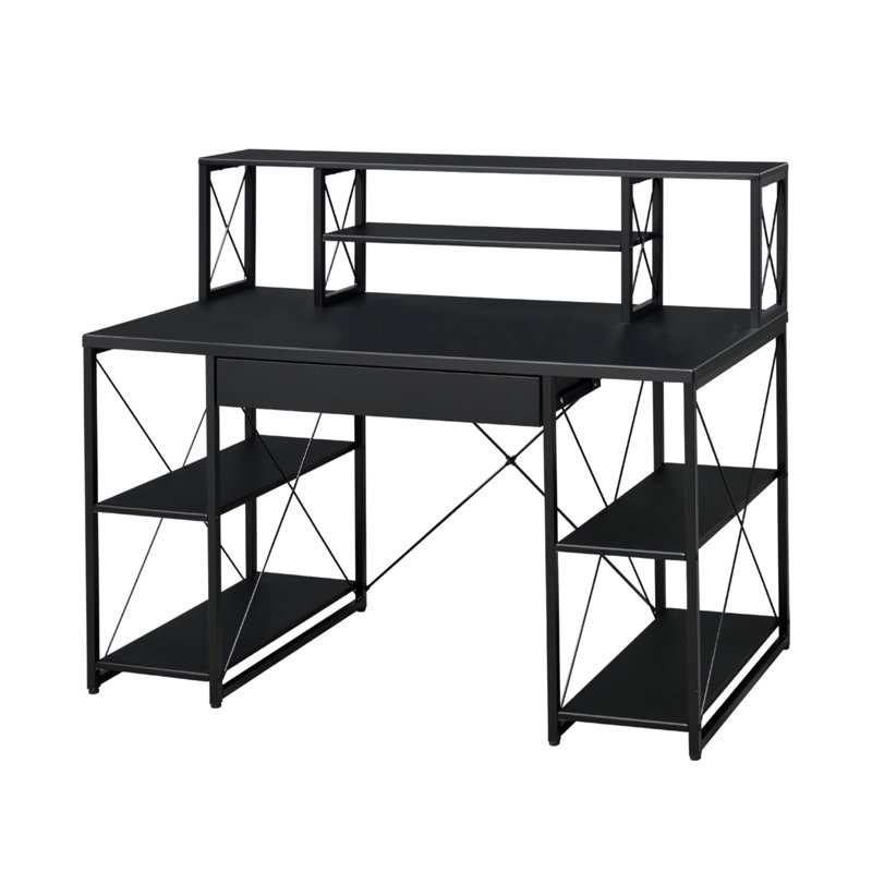 Writing Desk With One Drawer And 8 Open Compartment, Black, Black