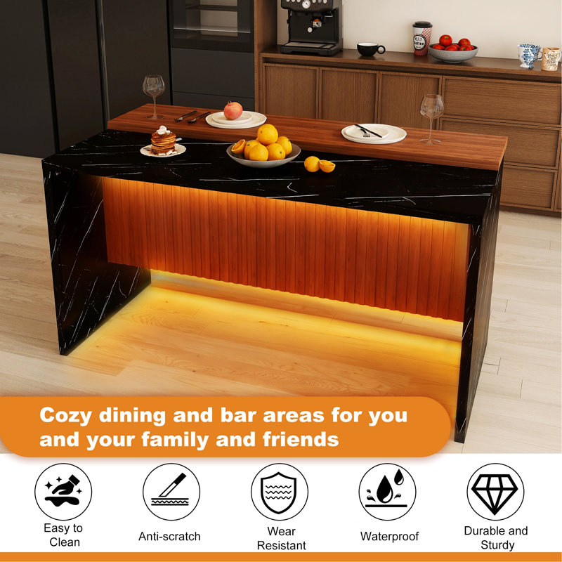 Îlot de cuisine moderne avec lumières DEL et grille pour les espaces de salle à manger et de vie
