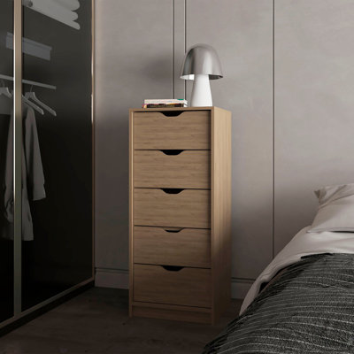 Commode à 5 tiroirs en chêne naturel pour chambre de bébé et chambre de bébé - Rangement moderne peu encombrant