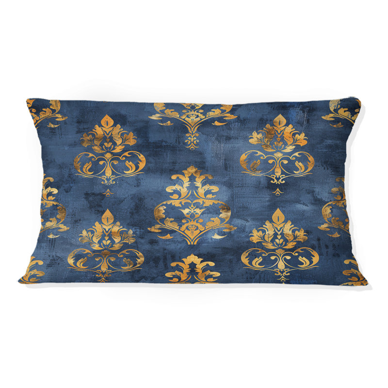 Blue Gold Royal Damaska Glamour IV - Transitional Lumbar Pillow