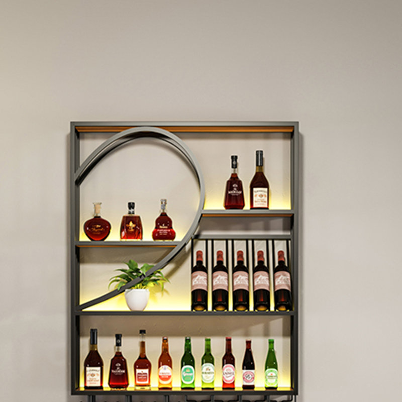 Iron side-guard wall-mounted wine rack, 47.2" H x 35.4" W x 8.6" D, Black