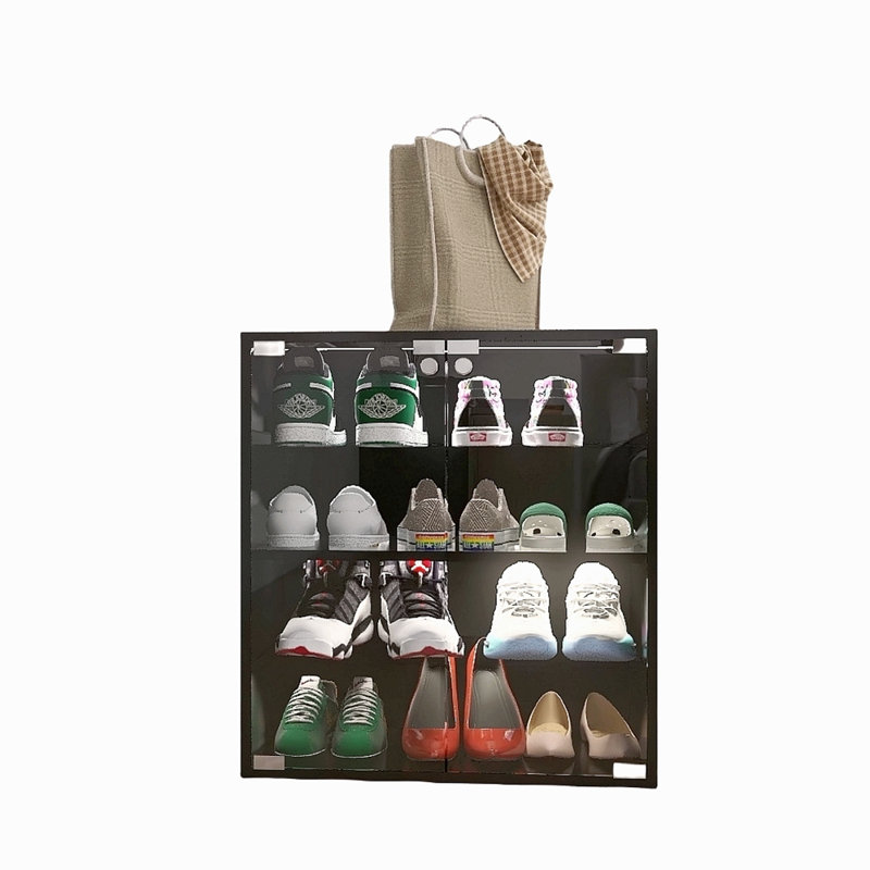 Armoire à chaussures 4 couches avec porte en verre et vitrine à chaussures en verre avec contrôle DEL Bluetooth