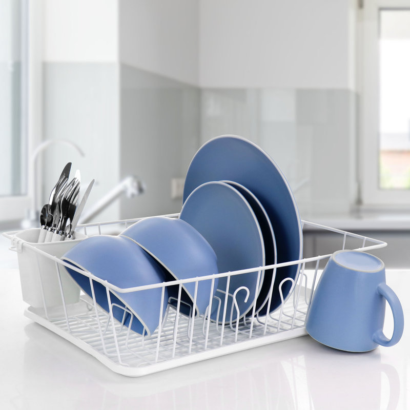 Countertop Dish Rack, Silver/White