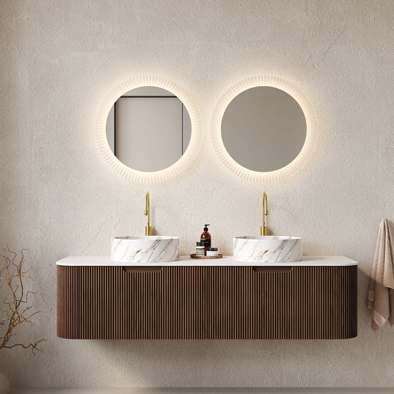 Meuble-lavabo flottant à rayures Anka, Black Round, 36"