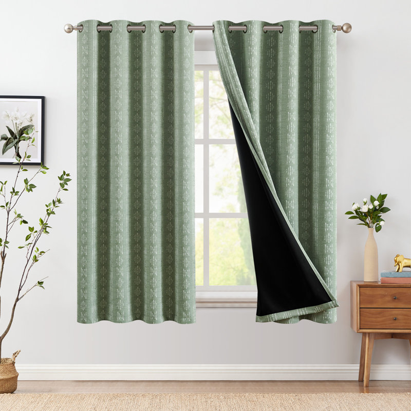 Ayani Bohemian Blackout Curtain Panel, Sage/Beige, 52" W x 72" L