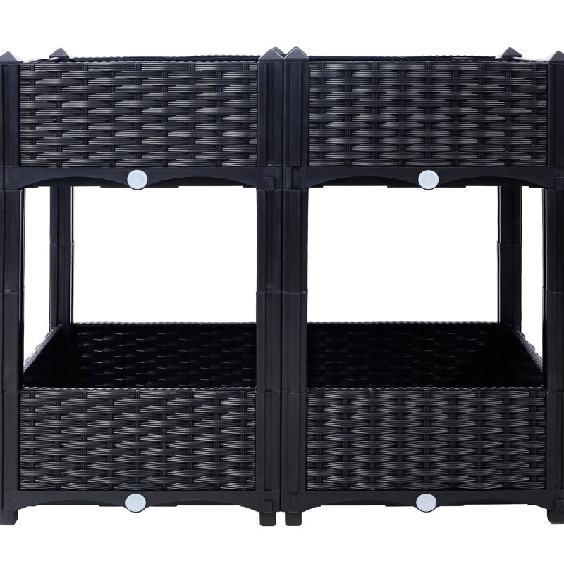 Elevated Polypropylene Planter Box - 31.5"X15.7"X27.7" Black Drainage Plug Included For Vegetable, Flower, Herb Raised Garden Bed Plants
