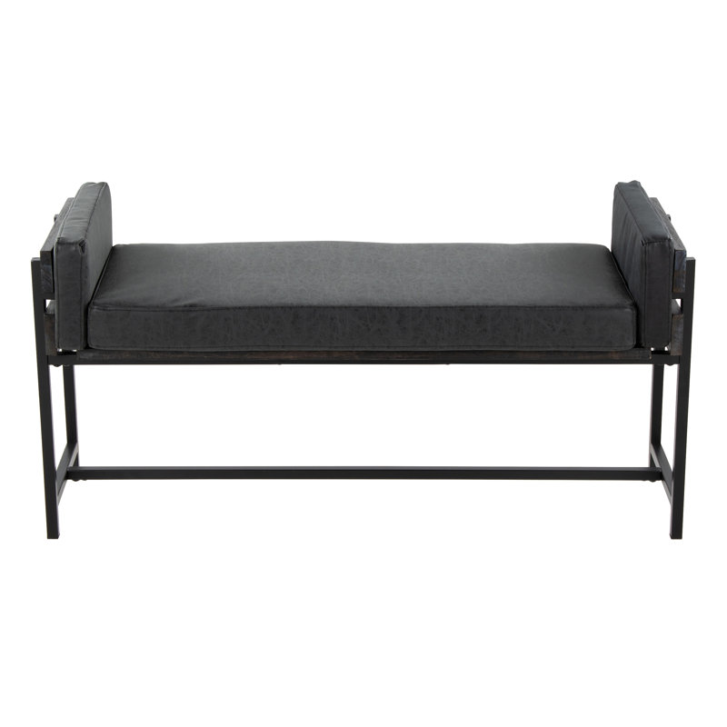 Banc avec métal, bois et similicuir, Noir