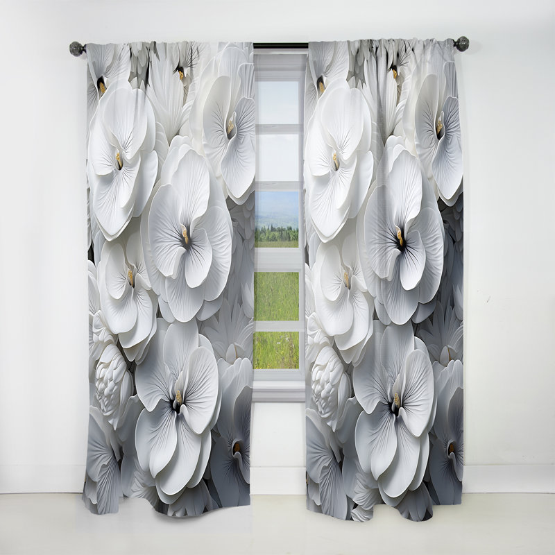 Attalus White Pansies Elegance - Traditional Curtain - Velvet Room Darkening - 1 panel, 52" W x 90" L