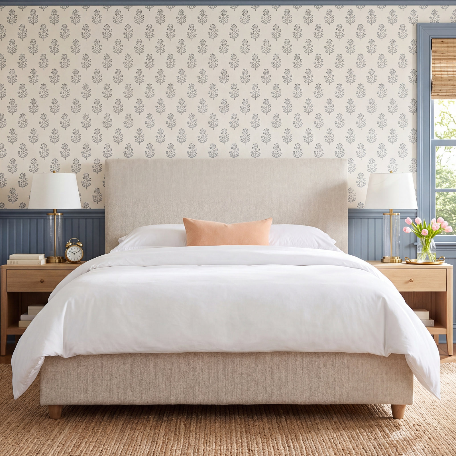 Linen Upholstered Bed, Ivory Boucle, King