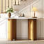 Console étroite, table de hall d'entrée avec plateau ovale en faux marbre, table de canapé rustique avec pieds incurvés, table d'appoint de couloir pour l'entrée et le salon-810025925