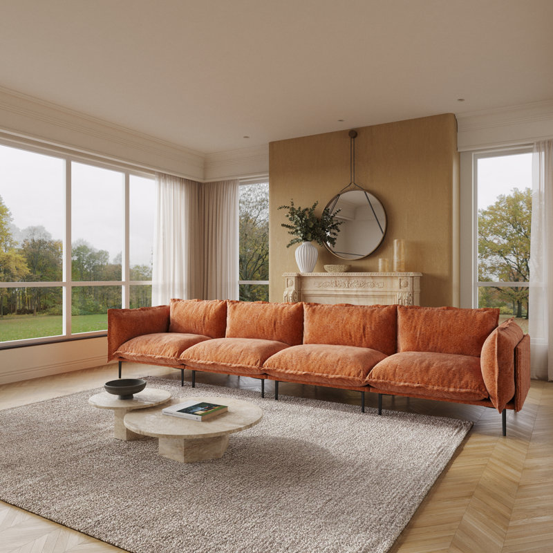 Canapé modulaire en velours de 147,24 po de largeur Almendarez, Orange