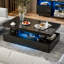 Table basse moderne laquée brillante avec éclairage DEL 16 couleurs et 2 tiroirs, dessus en acrylique ajouré, pour salon, noire-887915162-957907579