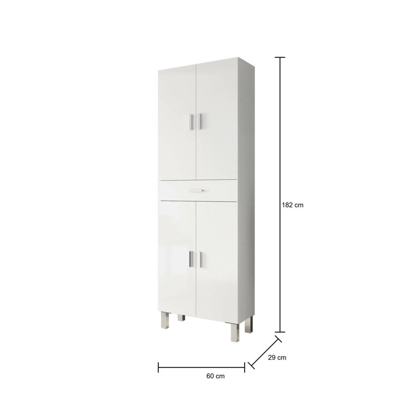 Multipurpose Cabinet Oxnard With 4 Doors And 1 Drawer, 60X29H182 Cm, Glossy White
