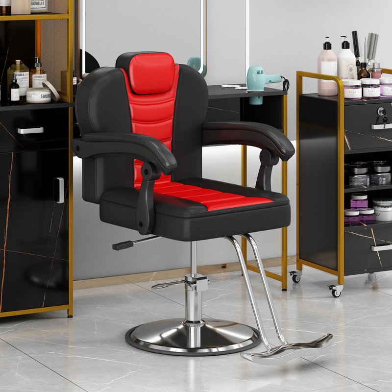 Swivel Reclining Chair with metal footboard, Red+Black