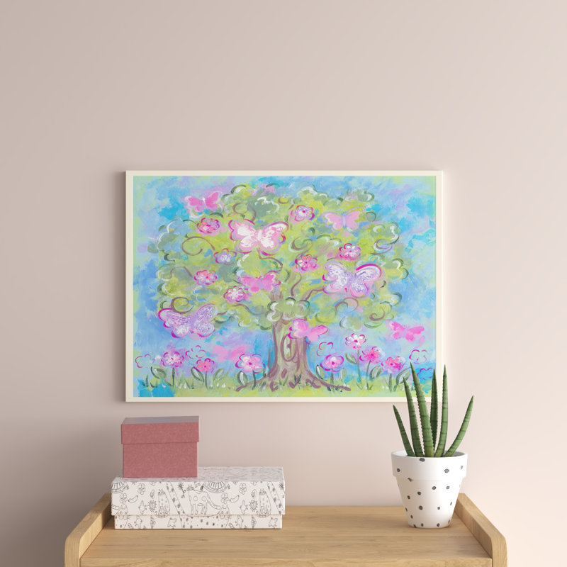 Herry Village, arbre à papillons, impression, H 13 po x l 19 po, Plaque en bois