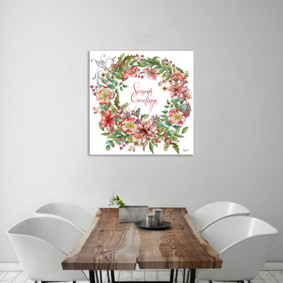 «Boho Floral Wreath: Season's Greetings», toile tendue par The Holiday Aisle®
