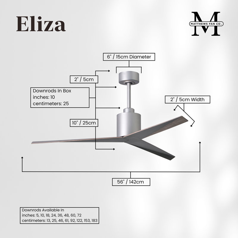 Eliza Outdoor Downrod Ceiling Fan, Brushed Nickel, Old Oak Tone