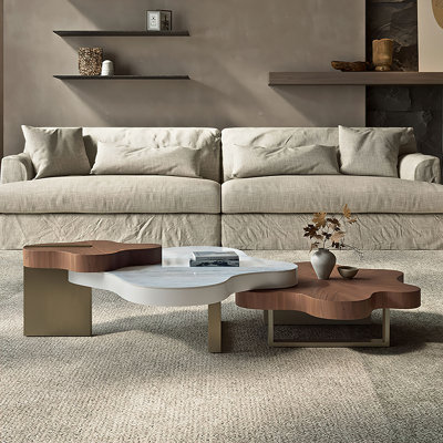 62”Modern Luxury Irregular Cloud Solid Wood Coffee Table Set