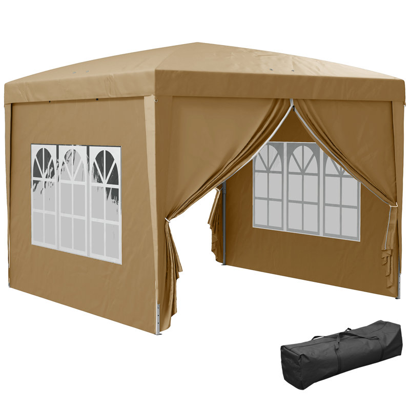 Outsunny 3 x 3 m Garden Pop Up Gazebo with Sidewalls Water Resistant Khaki