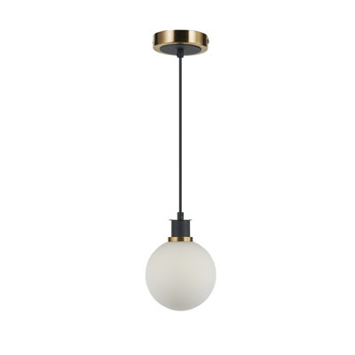 Luminaire suspendu 1 lumière Rickey - Noir - Laiton brossé - Verre