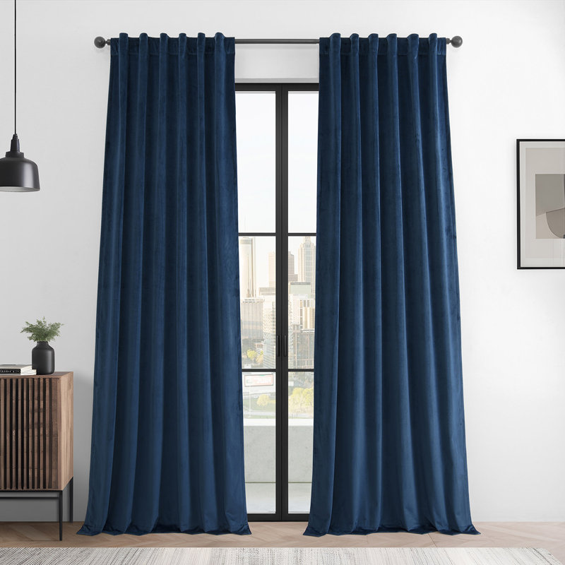 Basic Deluxe Velvet Room Darkening Curtain Pair - 2 Panels Window Curtains, Deep Cobalt Blue, 50" W x 96" L