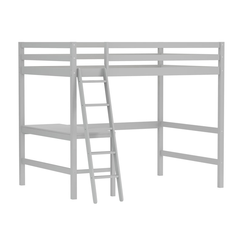 Lit mezzanine plateforme double avec bureau intégré, Gris
