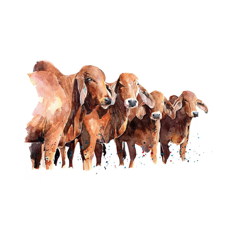 Texan Brahmans - Painting on Canvas, Wrapped Canvas, 30.48 cm H x 45.72 cm W