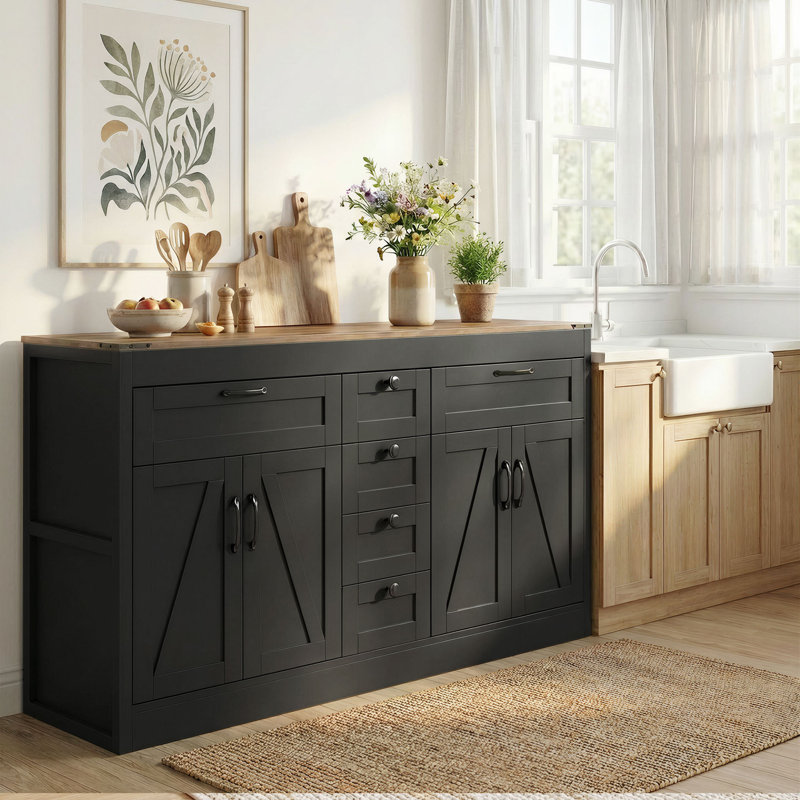 Buffet, armoire de rangement 55 po, Noir