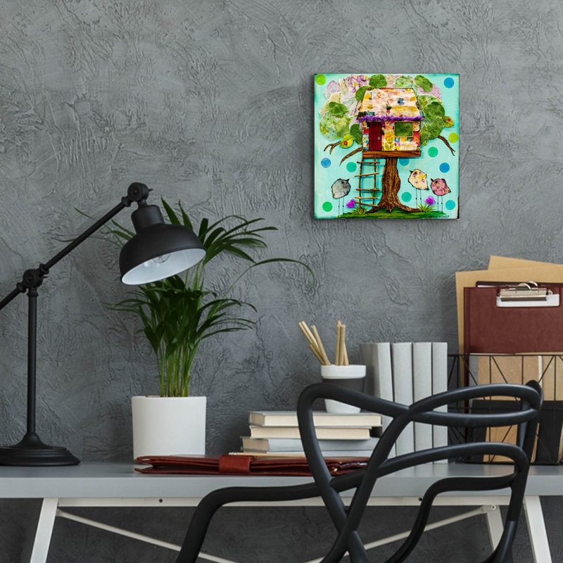 Art mural en verre acrylique 12 po x 12 po «Treehouse For The Birds» par Carrie Sharp