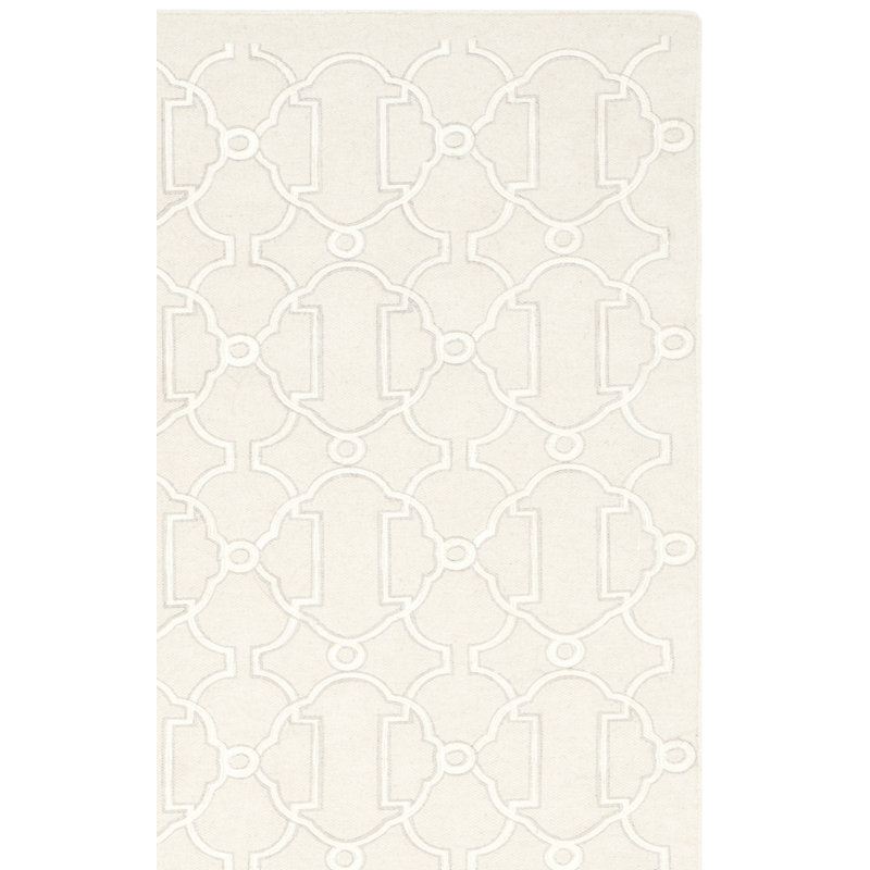Rodgers Hand Woven Flat Weave Wool/Silk/Cotton Geometric Rug in Beige, Rectangle 5' x 8'