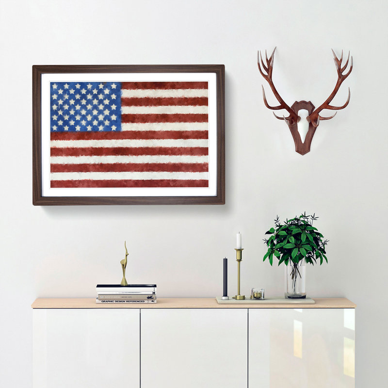 Painted American Flag - Single Picture Frame Print on MDF, 45cm H x 63cm W x 2cm D, Walnut