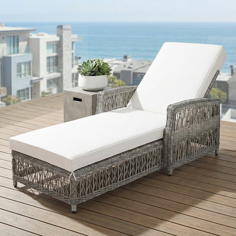 Patio Reclining Chaise Lounge With Cushions For Backyard/Poolside/Garden, Beige