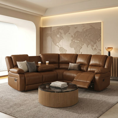 Talley 5 Piece Faux Leather Reclining Sectional with Drop Down Table Seat
