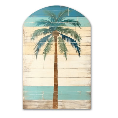 Palmier tropical en couleurs rétro délavées I - art mural asymétrique en forme d'arche de prairie
