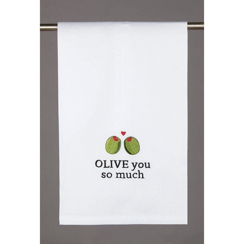 Olive You So Much Cotton Embroidered Kitchen Tea Towel