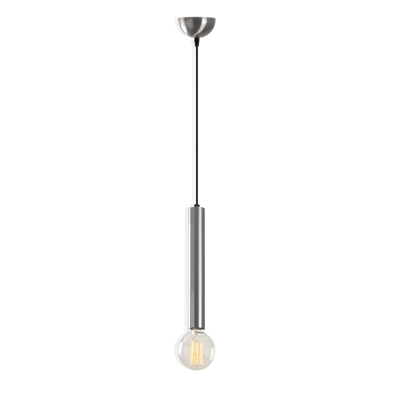 Metal Body Adjustable Height Single Pendant, Silver, 49.60" H x 1.60" W