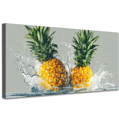 Tropical Fruit Canvas Wall Art - Vibrant Pineapple Kitchen Pictures for Wall Decor, Eye-catching Kitchen Prints Artwork for Home Interior, Framed Canvas Picture Wall Decoration, 12×24 inches