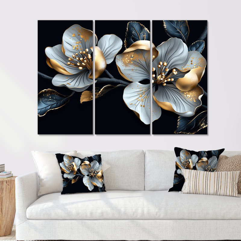 Or et gris clair de lune Bloom Apple Blossom II, Métal métal, H 32 po x l 48 po x P 1 po