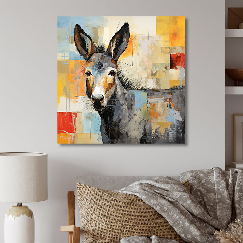 Patchwork Donkey Pastures II - âne, art mural, Toile tendue, H 30 po x l 30 po x P 1,5 po