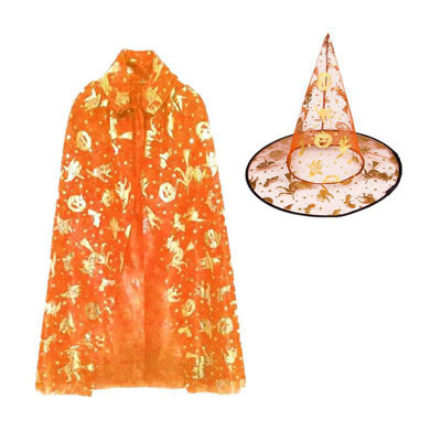 2pcs Kids Halloween Witch Cloak+hat Set, Five-pointed Star Cloak Party Halloween Costume
