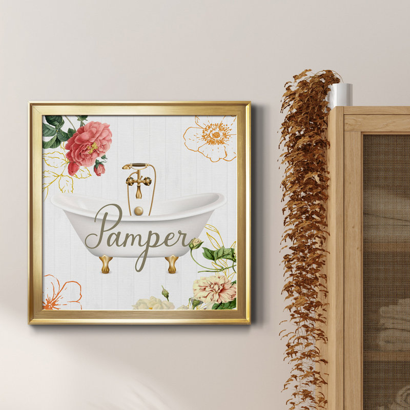 Pamper - peinture sur toile encadrée, Toile encadrée dorée, H 17,5 po x l 17,5 po x P 1,5 po