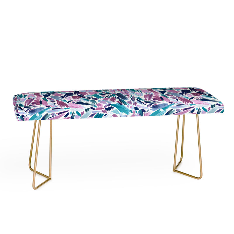 Ninola Polyester Upholstered Bench, Ivory/Light Pink/Light Green/Floral