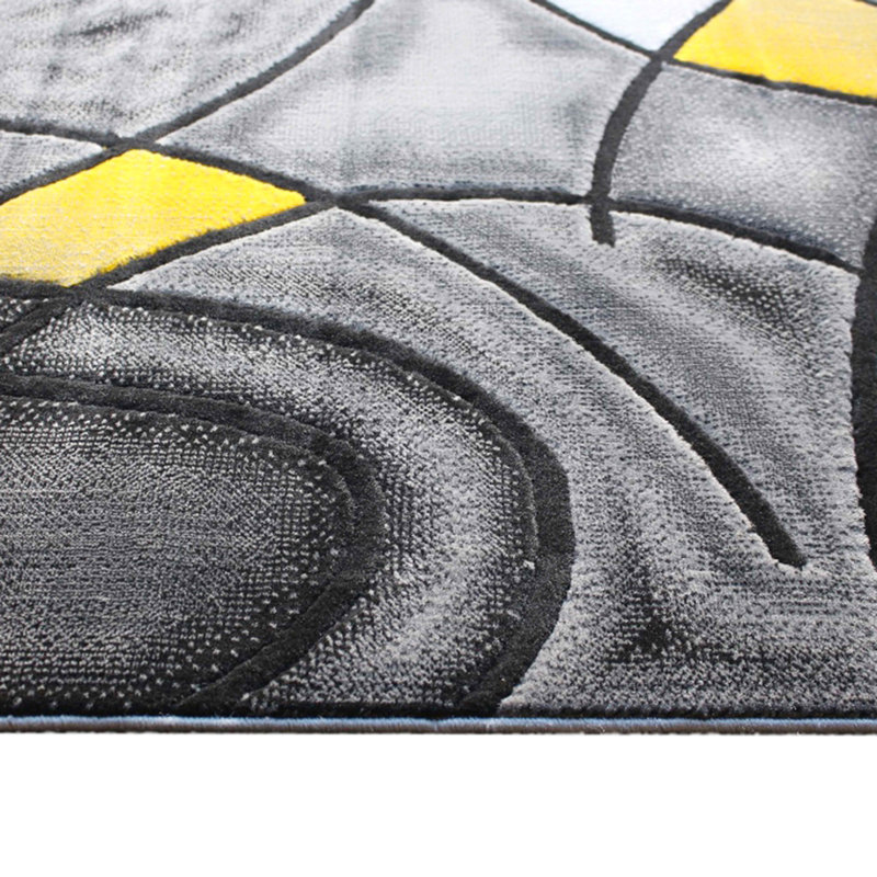 Sioar Yellow and Gray Modern Abstract Pattern Area Rug, Rectangle 8' x 10'