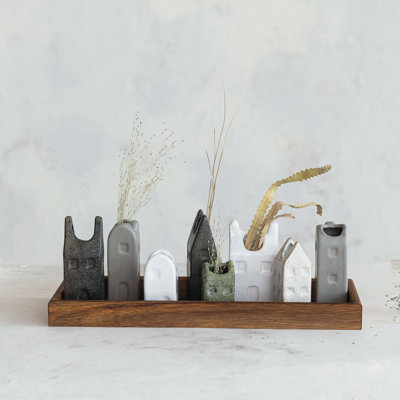 Bohemian House-Shaped Stoneware Vase Set