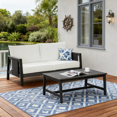 Calera 2-Piece  Modern Coastal Acacia WoodOutdoor Sofa Set with Water-Repellent Cushions and Coffee Table