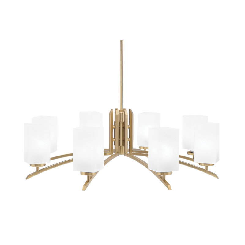 Lustre 8 lumières Kurve présenté en finition nouvel âge laiton avec verre de 3,5 po, Blanc